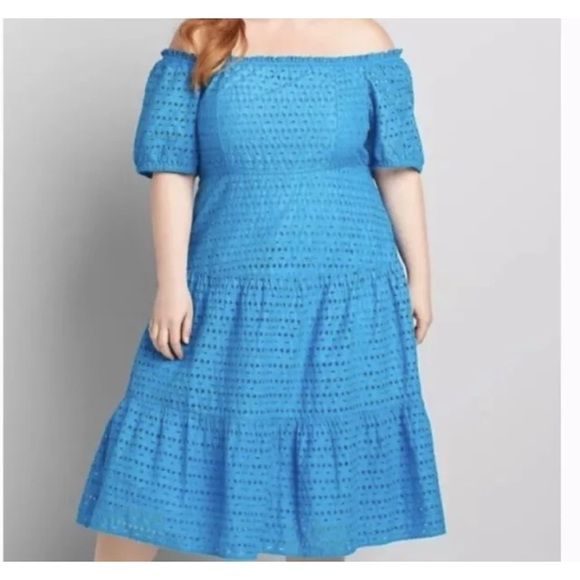 Lane Bryant Off the Shoulder Blue Eyelet Women's Dress Size 24 - Picture 7 of 8